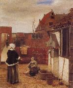 Pieter de Hooch A Woman and her Maid in  Courtyard Sweden oil painting artist